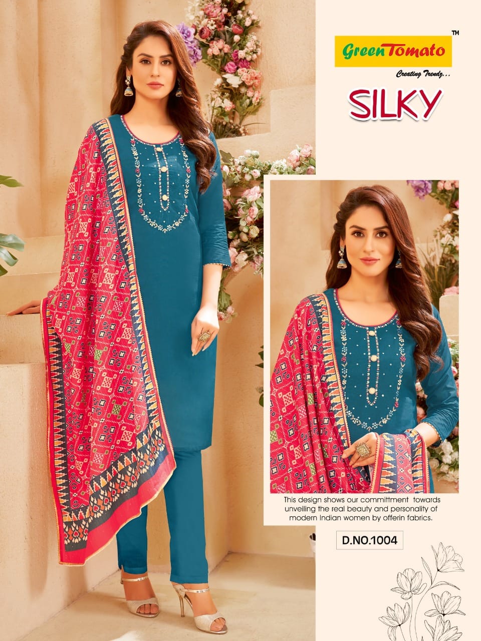 Green Tomato Silky Ethnic Wear Wholesale Readymade Suits Collection
